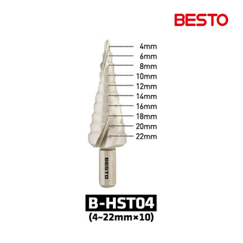 베스토 헬리칼 스텝드릴(4~22x10) B-HST04 비트 천공 타공 스텝기리 - 교성이엔비